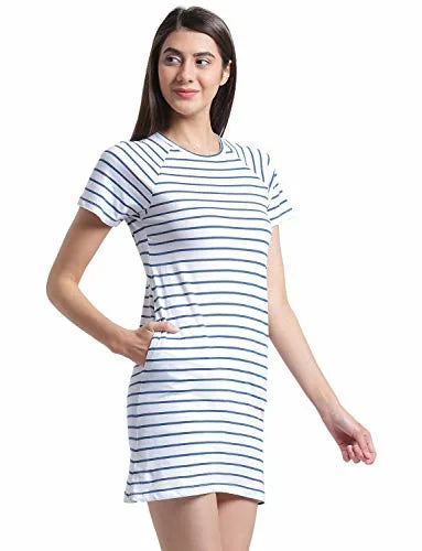 RIGO Women's Mini Dress (WDRS115-1030-M_White & Blue) - ShopIMO