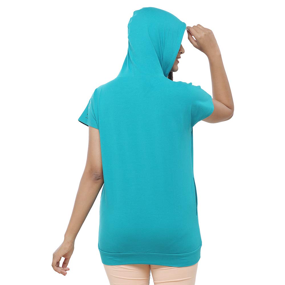 Lovable Women Girls Cotton Lycra Solid Hooded Sweatshirt - Boxer Hoodie Top - ShopIMO