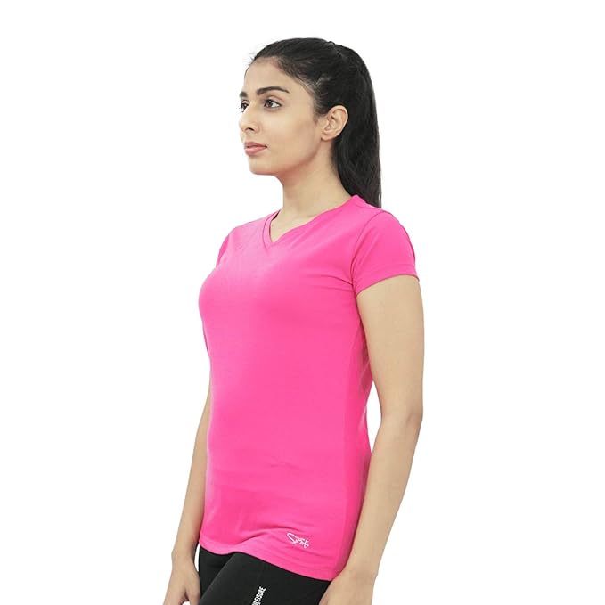 LOVABLE Women Solid Sports Top - V-Neck Tee / Knit Tee Shirt - ShopIMO