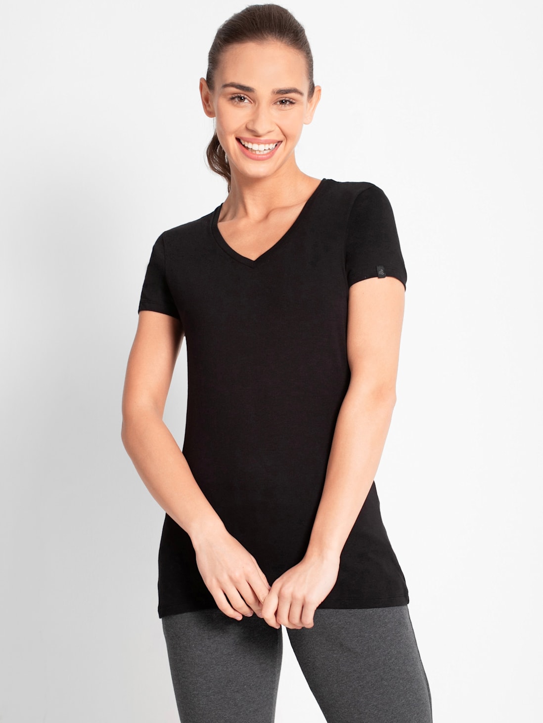 Jockey Women's Super Combed Cotton Elastane Stretch Regular Fit Solid V Neck Half Sleeve T-Shirt 1359 - ShopIMO