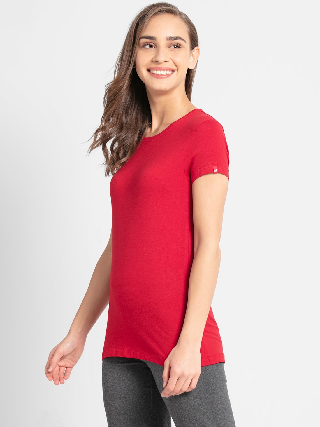 Jockey Women's Super Combed Cotton Elastane Stretch Regular Fit Solid Crew/Round Neck Half Sleeve T-Shirt -1515 - ShopIMO