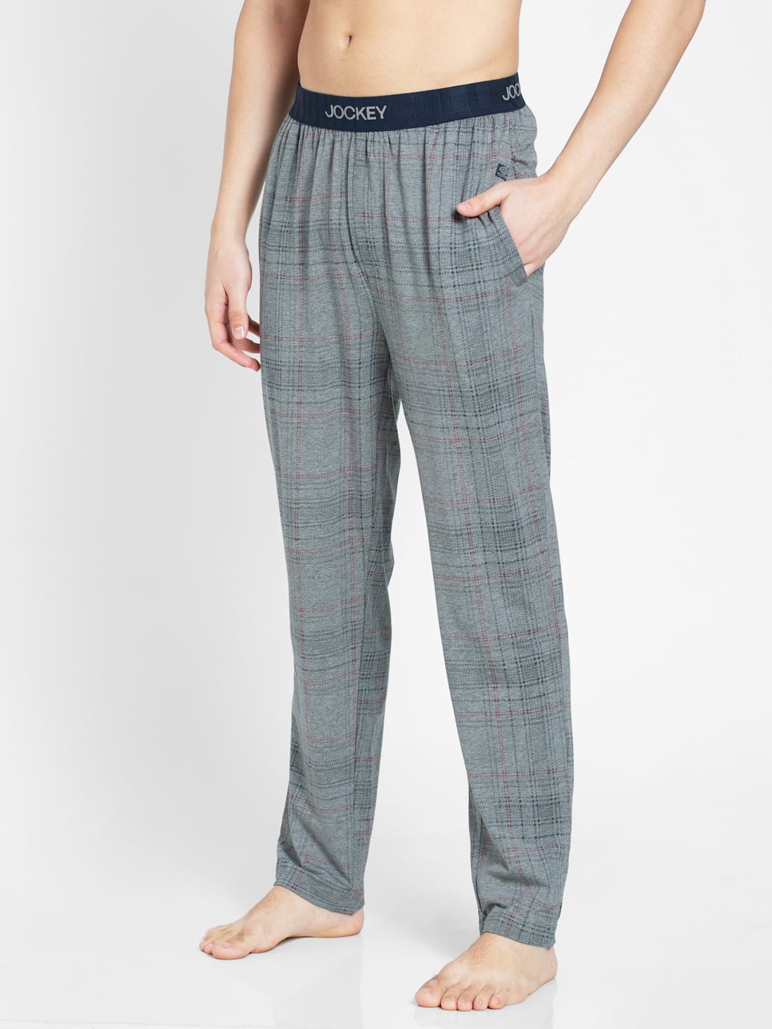 Jockey International Collection Men's Tencel Micro Modal Cotton Elastane Stretch Regular Fit Checkered Pyjama with Side Pockets - ShopIMO
