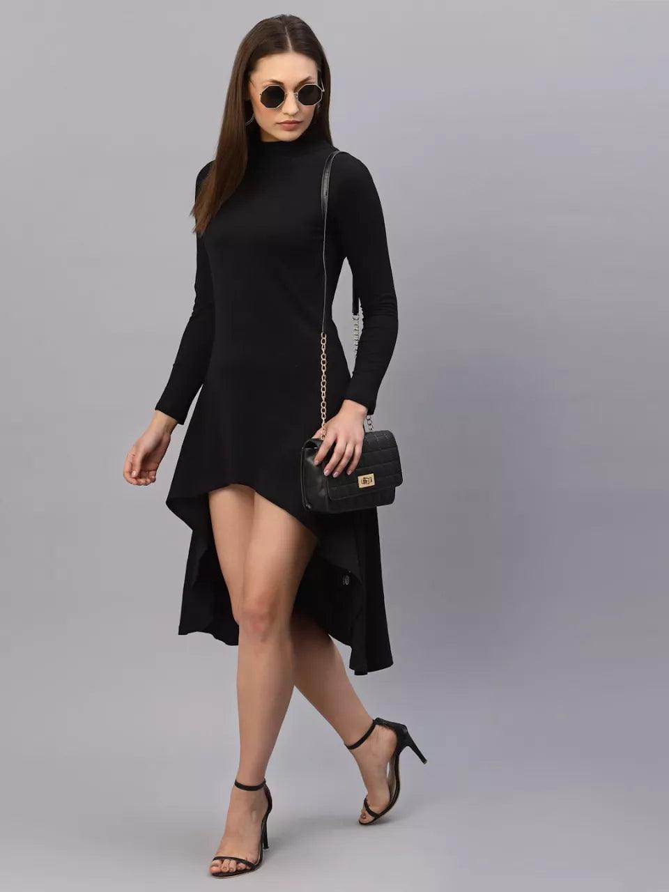 RIGO Cotton Plain / Solid Asymmetric Dress for Women_Medium - ShopIMO