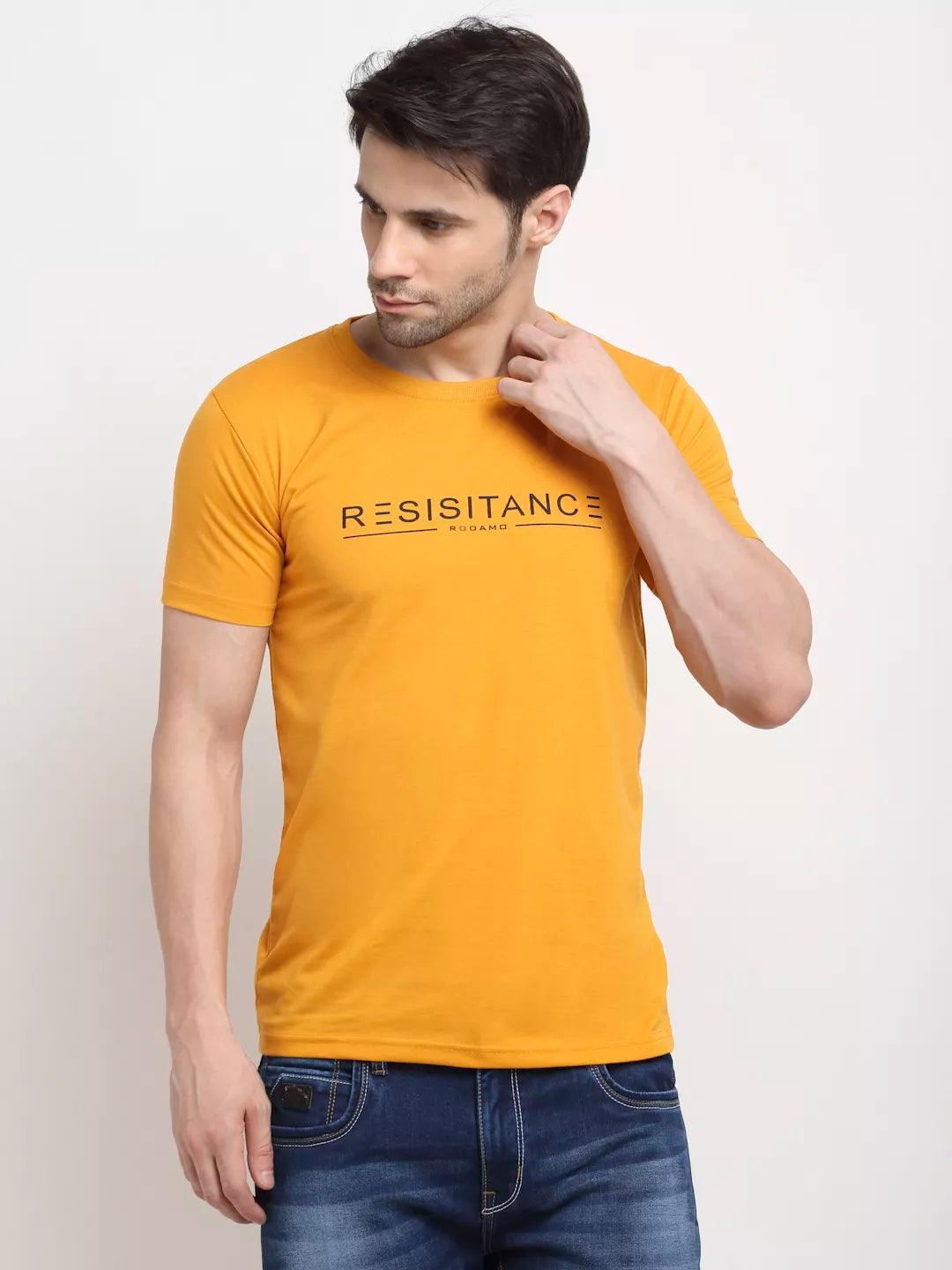 Rodamo Cotton Printed Mustard T-Shirt (Medium) - ShopIMO