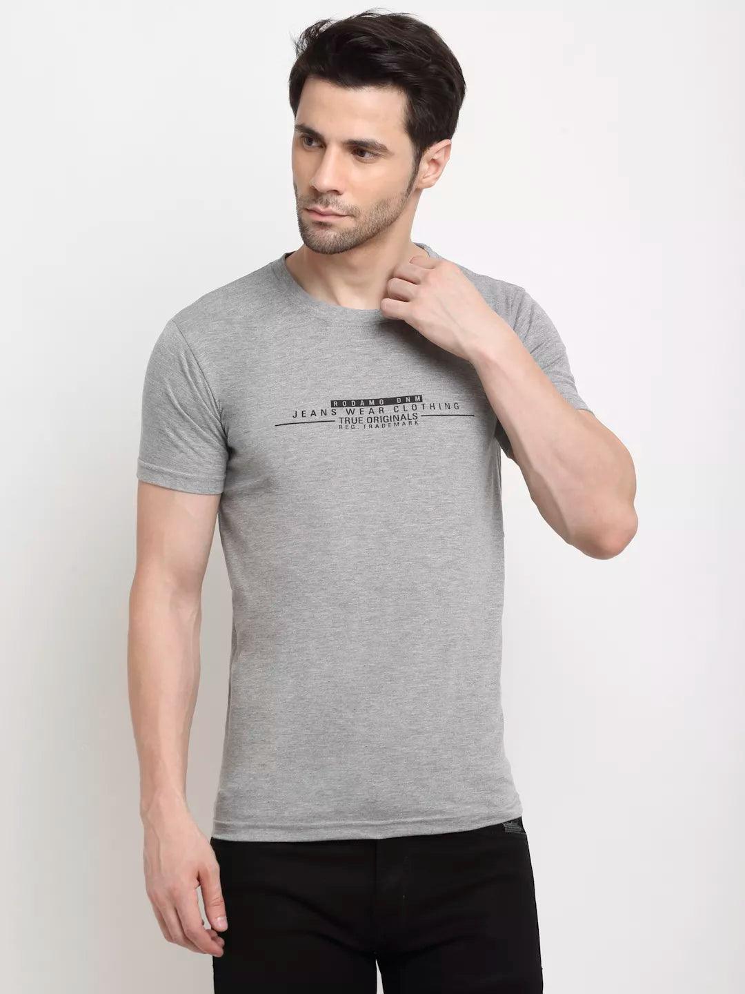 Rodamo Cotton Printed Gray T-Shirt (Medium) - ShopIMO