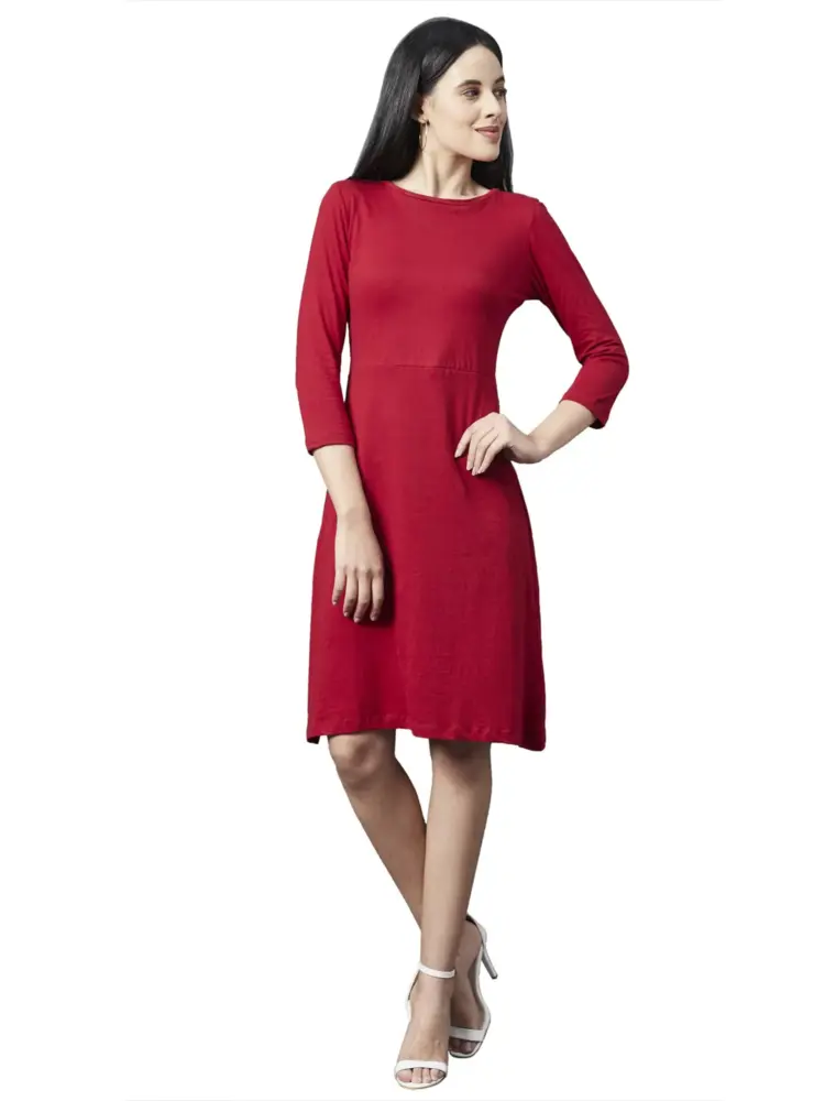 RIGO Women Maroon Aline Midi Dress