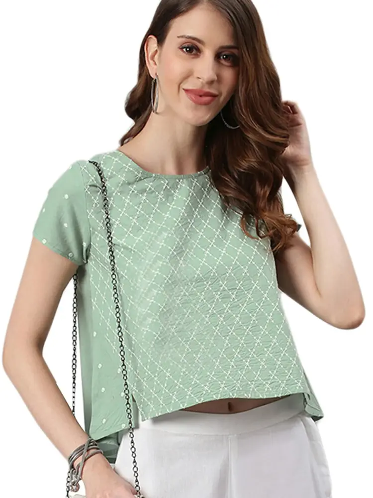 Janasya Women's Light Green Cotton Top