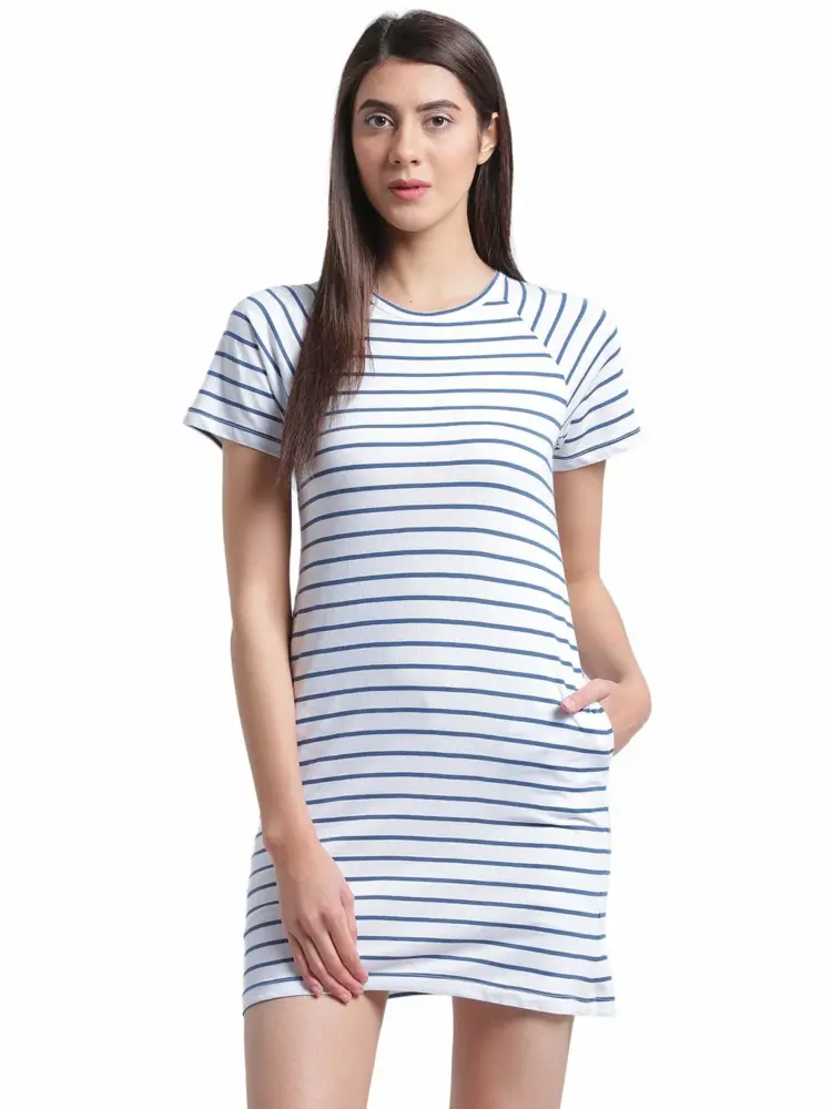RIGO Women's Mini Dress (WDRS115-1030-M_White & Blue)