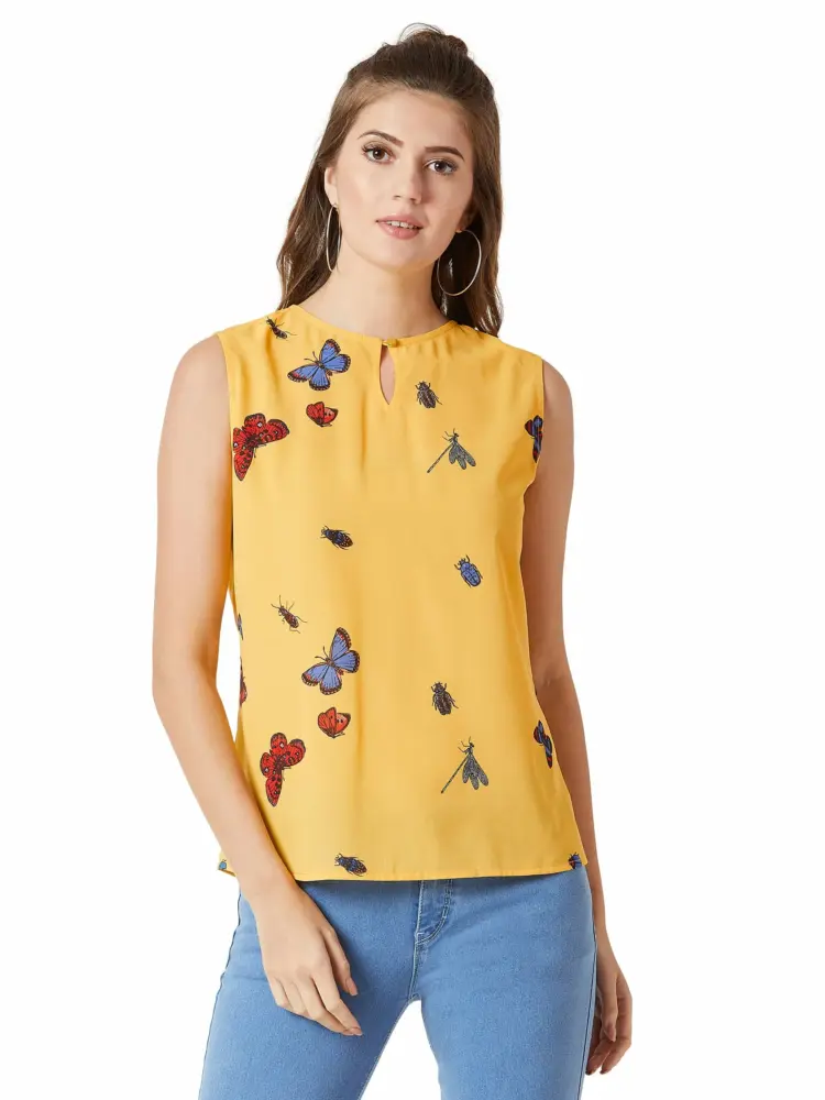 Miss Chase Women's Yellow Printed Top