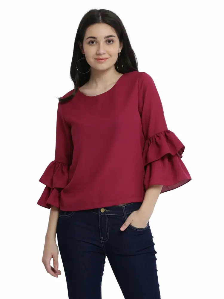 Miss Chase Women's Green Ruffled Top