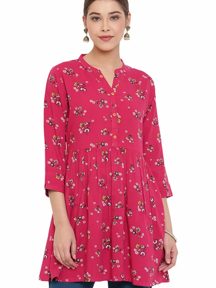 Janasya Women's Pink Rayon Gathered Top