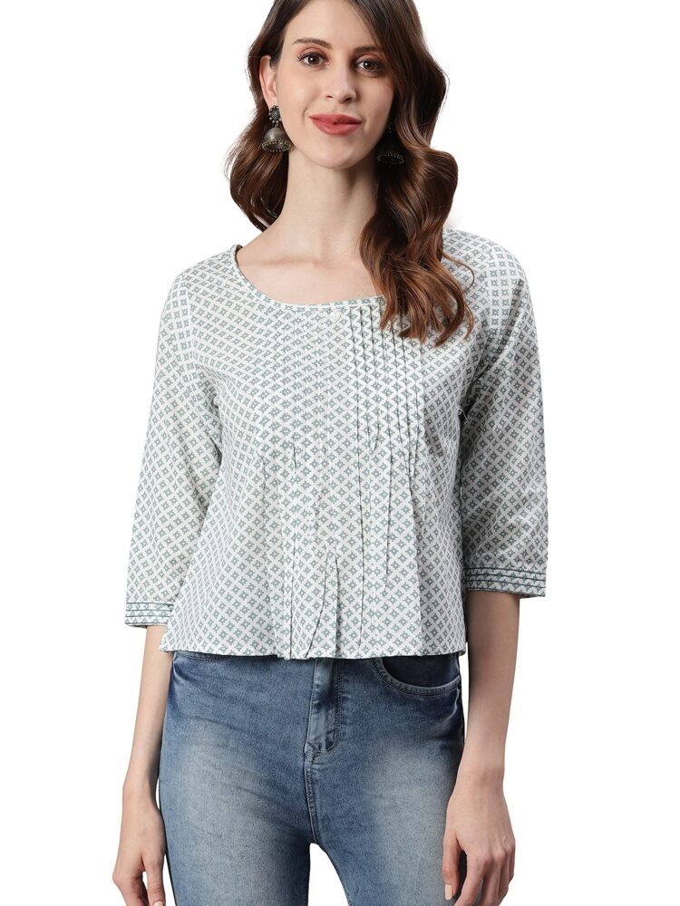 Janasya Women's White Cotton Top