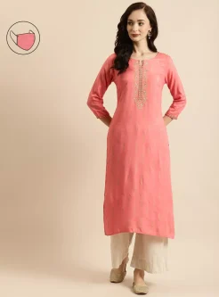 Rangmayee-Women-s-Coral-Gold-Foil-Print-Zari-Embro