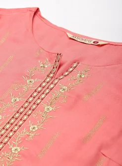 Rangmayee-Women-s-Coral-Gold-Foil-Print-Zari-Embro (4)