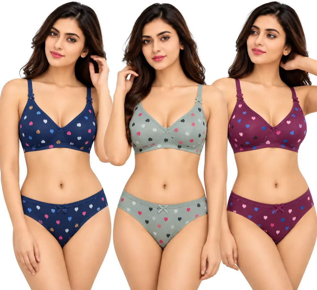 Desire Mamta Set Heart Print Bra and Panty Combo – Pack of 3