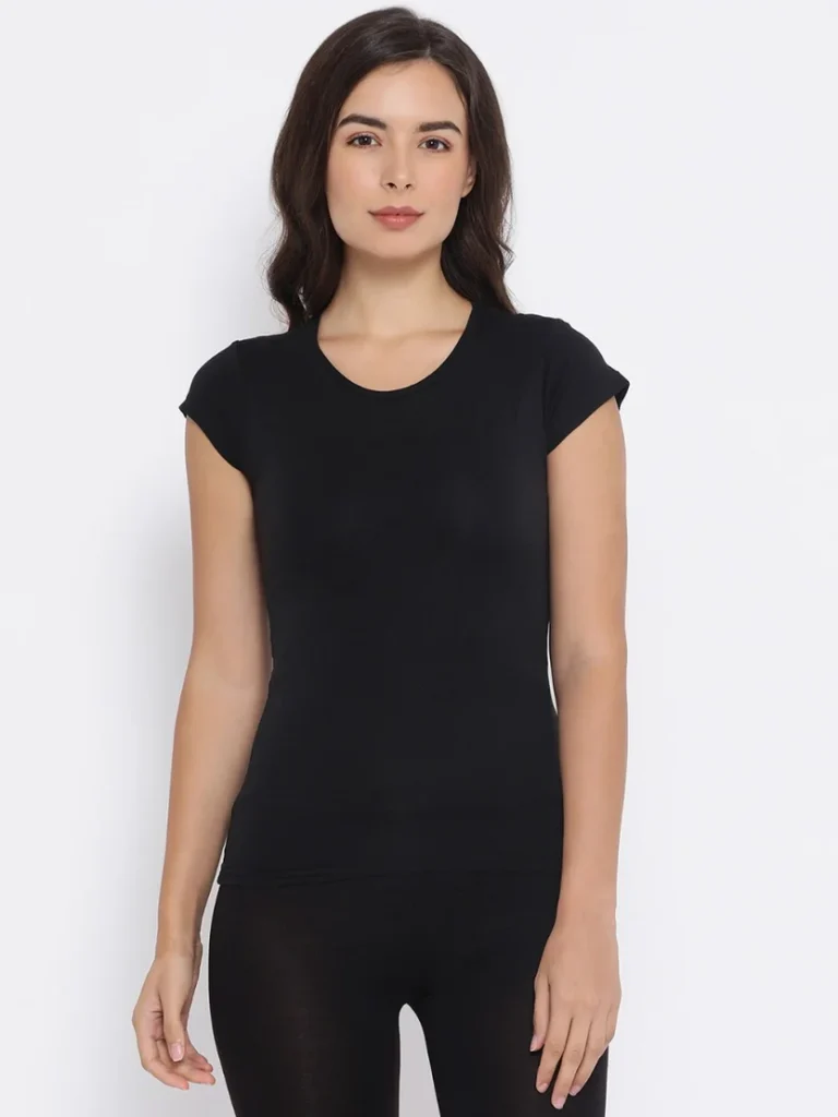 Macrowoman Women's Wonder Thermal Round Neck Short Sleeve Top - MW3562