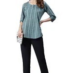 Janasya Women's Blue Cotton Tunic
