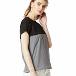 Miss Chase Women's Navy Blue and Yellow Boxy Colour-Block Top