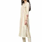 ZIYAA Women Cream-Coloured Printed Kurta with Trousers