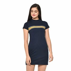 RIGO Pure Cotton Half Sleeve/Above Knee/Mid Thigh Length Multicolor Bodycon Women’s Dress (M_Navy)