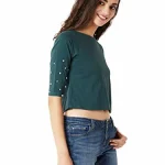 Miss Chase Women's Green Pearl Crop Top_Small