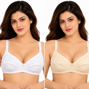 Arise Beauty Feel Bra Combo Pack of 2 – White & Light Beige, Size 30/75 cm