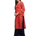 Fabclub Women's Rayon Slub Ethnic Printed Kurta With Palazzo (Pink_Medium)