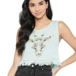 I AM for You Blue Embroidered High-Low Crop Top