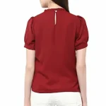 Miss Chase Women's Maroon High Neck Pleated Top
