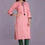 ERISHA Women's Rayon Printed Kurta Pant Set(Pink & Green_Medium)