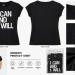 Women’s Black “I Can And I Will” Printed Round Neck T-Shirt-M