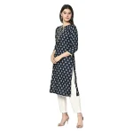 ERISHA Women's Rayon Printed Kurta Pant Set (Nevy Blue & white_Medium )