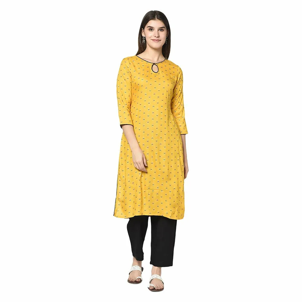 ERISHA Women's Rayon Printed Kurta with Pant/Palazzo(Yellow & black_Small)