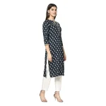 ERISHA Women's Rayon Printed Kurta Pant Set (Nevy Blue & white_Medium )