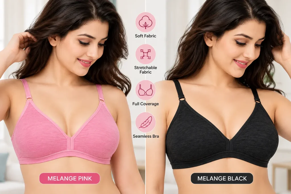 Groversons Paris Beauty MIA Seamless Non-Padded Full Coverage Bra – Pink & Black Combo