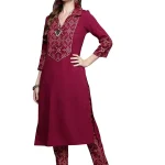 ZIYAA Women Women's Maroon Color Crepe Straight Kurta and Pant Set
