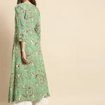 Rangmayee Women Green-Beige Embroidered & Foil Printed Double Layered A-Line Kurta(Green_Medium)