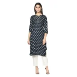 ERISHA Women's Rayon Printed Kurta Pant Set (Nevy Blue & white_Medium )
