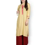 Fabclub Women Rayon Straight Kurta With Palazzo (Beige)