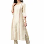 ZIYAA Women Cream-Coloured Printed Kurta with Trousers