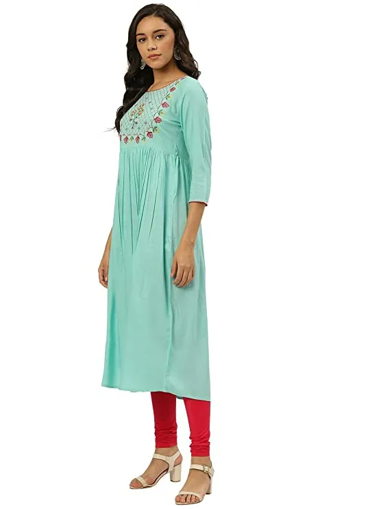 RANGMAYEE Women's Cotton Anarkali Kurta (69044-Sky Blue_Medium)