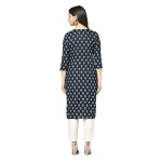 ERISHA Women's Rayon Printed Kurta Pant Set (Nevy Blue & white_Medium )