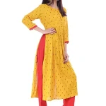 Erisha Women's Rayon Printed Kurta with Palazzo Pant Set(Yellow_Small)