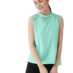 Miss Chase Women's Sea Green Round Neck Sleeveless Basic Lace Top_(Medium)