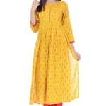 Erisha Women's Rayon Printed Kurta with Palazzo Pant Set(Yellow_Small)