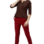 Janasya Women's Regular Black Cotton Top