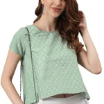 Janasya Women's Light Green Cotton Top