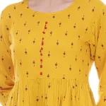Erisha Women's Rayon Printed Kurta with Palazzo Pant Set(Yellow_Small)