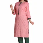 ERISHA Women's Rayon Printed Kurta Pant Set(Pink & Green_Medium)