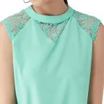 Miss Chase Women's Sea Green Round Neck Sleeveless Basic Lace Top_(Medium)